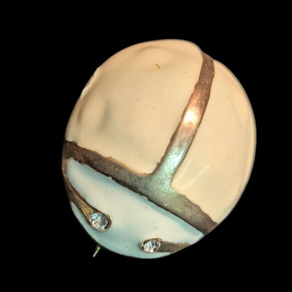 White & Gold Vintage Ladybug Enamel Brooch With Rhinestone Eyes Retro Costume Je - Picture 4 of 8